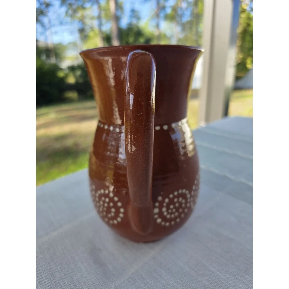Handmade Redware Pottery Pitcher 8